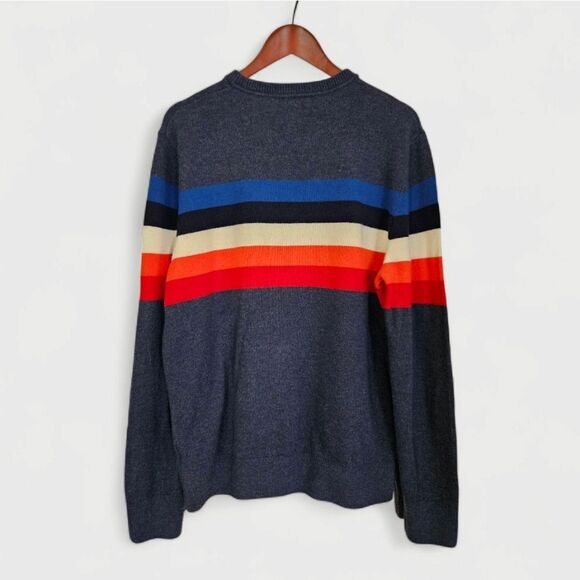 GAP Crazy Striped Rainbow Merino Wool Crew Neck Multicolor Pullover Sweater L - Picture 3 of 9